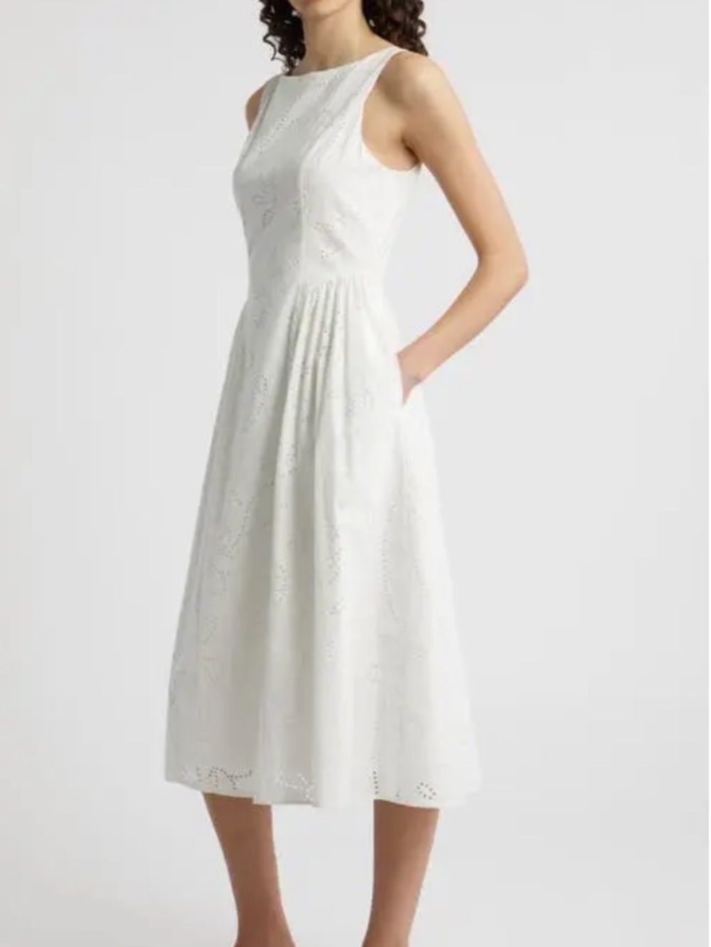 Sam Edelman White Eyelet Sleeveless Midi Dress with Pockets